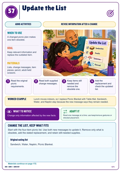 Actual Update the List illustrated activity page